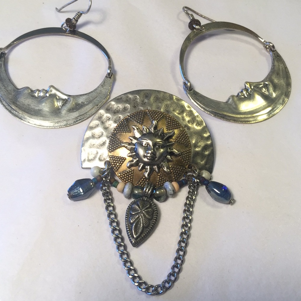 Vintage Cara Stimmel brooch ,moon earrings